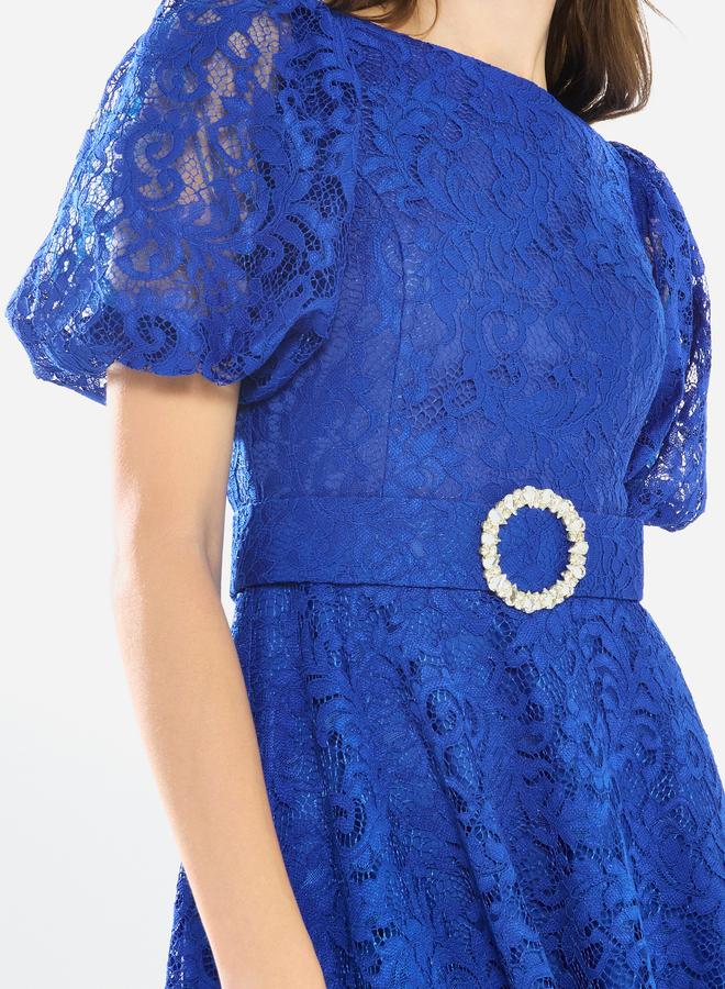 House of Moda Women Floral Lace Puff Sleeve Midi Dress - Image 5